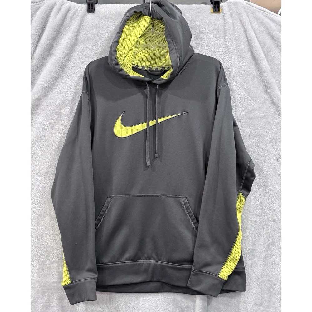 Nike Therma-Fit Hoodie Men's XL Dark Gray with Yellow Accents